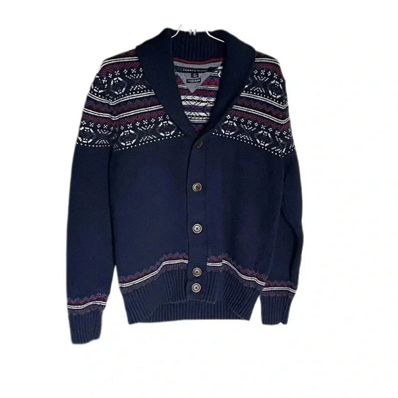 Tommy Hilfiger Luxury Blend Snowflake Cardigan Sweater Navy Blue Men’s Small - Picture 1 of 11